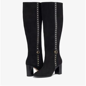 Coach Ollie Suede Leather Knee High Boots Block Heel Studded Cowboy Western 5.5